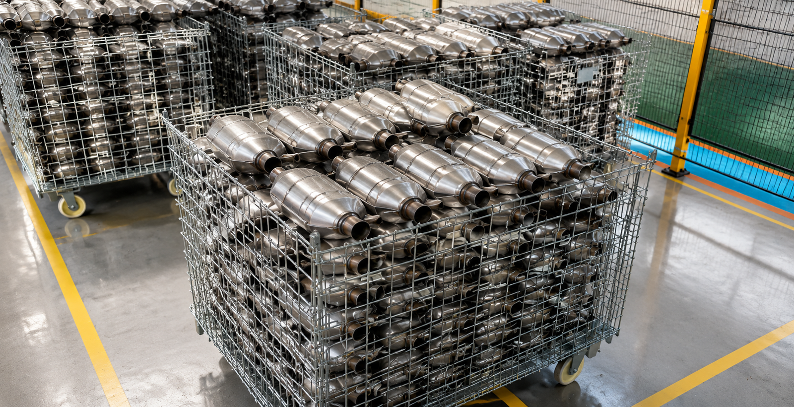 Finished catalytic converters in factory storage